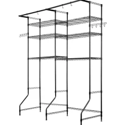 VEVOR Over Washer and Dryer Storage Shelves, 6 Tiers Laundry Room Drying Rack with Hanger Rod and Hooks, Two Rows Adjustable Washer Shelves Space Saver, for Laundry Room Storage & Organization, Black
