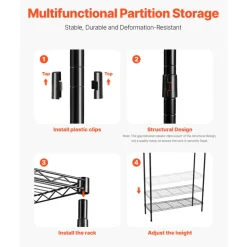 VEVOR Over Washer and Dryer Storage Shelves, 6 Tiers Laundry Room Drying Rack with Hanger Rod and Hooks, Two Rows Adjustable Washer Shelves Space Saver, for Laundry Room Storage & Organization, Black