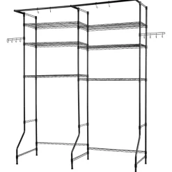 VEVOR Over Washer and Dryer Storage Shelves, 6 Tiers Laundry Room Drying Rack with Hanger Rod and Hooks, Two Rows Adjustable Washer Shelves Space Saver, for Laundry Room Storage & Organization, Black