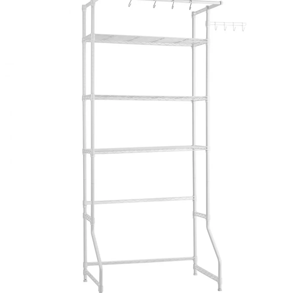 VEVOR Over Washer and Dryer Storage Shelf, 3 Tiers Laundry Room Drying Rack with Hanger Rod and Hooks, Single Row Adjustable Washer Shelves Space Saver, for Laundry Room Storage & Organization, White