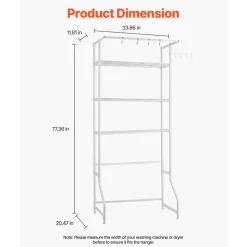 VEVOR Over Washer and Dryer Storage Shelf, 3 Tiers Laundry Room Drying Rack with Hanger Rod and Hooks, Single Row Adjustable Washer Shelves Space Saver, for Laundry Room Storage & Organization, White