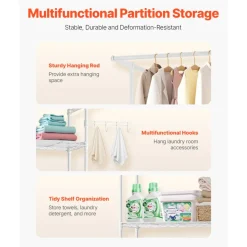 VEVOR Over Washer and Dryer Storage Shelf, 3 Tiers Laundry Room Drying Rack with Hanger Rod and Hooks, Single Row Adjustable Washer Shelves Space Saver, for Laundry Room Storage & Organization, White