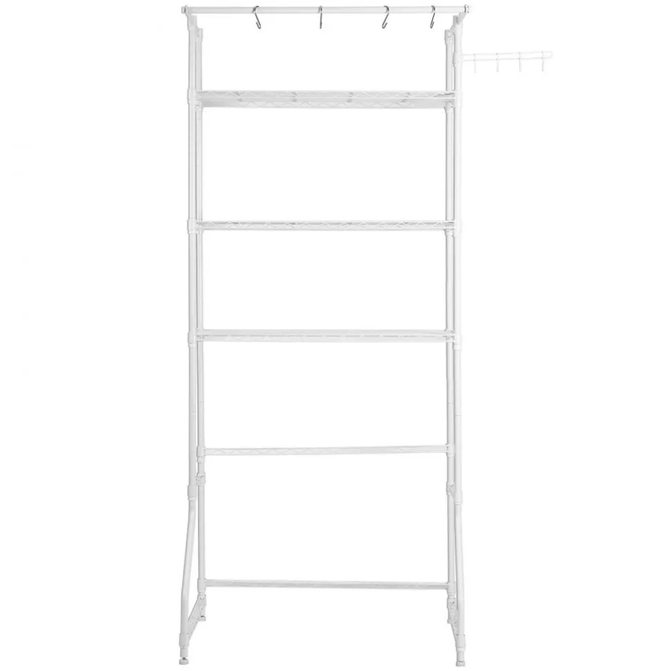 VEVOR Over Washer and Dryer Storage Shelf, 3 Tiers Laundry Room Drying Rack with Hanger Rod and Hooks, Single Row Adjustable Washer Shelves Space Saver, for Laundry Room Storage & Organization, White