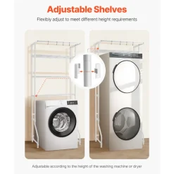 VEVOR Over Washer and Dryer Storage Shelf, 3 Tiers Laundry Room Drying Rack with Hanger Rod and Hooks, Single Row Adjustable Washer Shelves Space Saver, for Laundry Room Storage & Organization, White