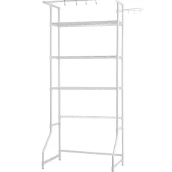 VEVOR Over Washer and Dryer Storage Shelf, 3 Tiers Laundry Room Drying Rack with Hanger Rod and Hooks, Single Row Adjustable Washer Shelves Space Saver, for Laundry Room Storage & Organization, White