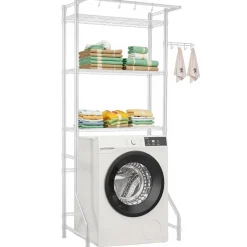 VEVOR Over Washer and Dryer Storage Shelf, 3 Tiers Laundry Room Drying Rack with Hanger Rod and Hooks, Single Row Adjustable Washer Shelves Space Saver, for Laundry Room Storage & Organization, White
