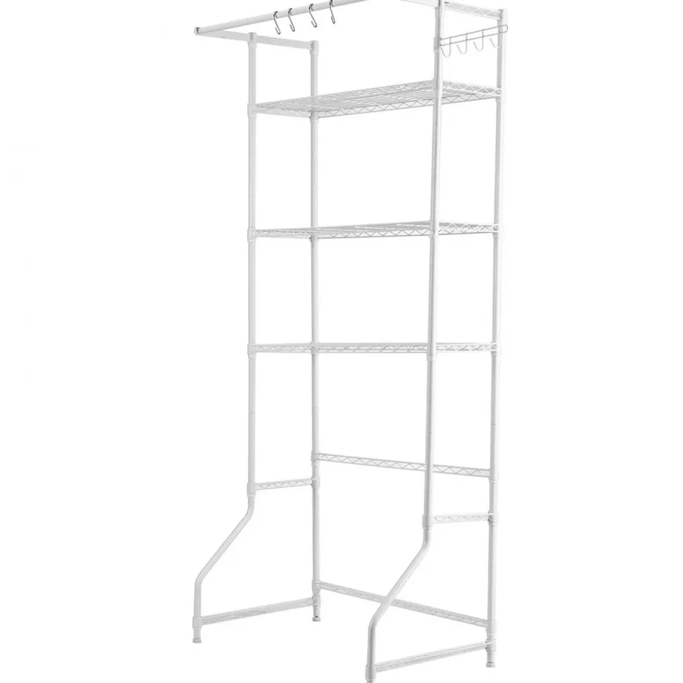 VEVOR Over Washer and Dryer Storage Shelf, 3 Tiers Laundry Room Drying Rack with Hanger Rod and Hooks, Single Row Adjustable Washer Shelves Space Saver, for Laundry Room Storage & Organization, White