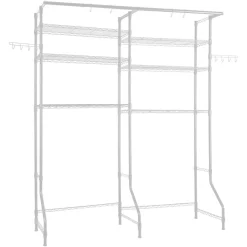 VEVOR Over Washer and Dryer Storage Shelves, 6 Tiers Laundry Room Drying Rack with Hanger Rod and Hooks, Two Rows Adjustable Washer Shelves Space Saver, for Laundry Room Storage & Organization, White