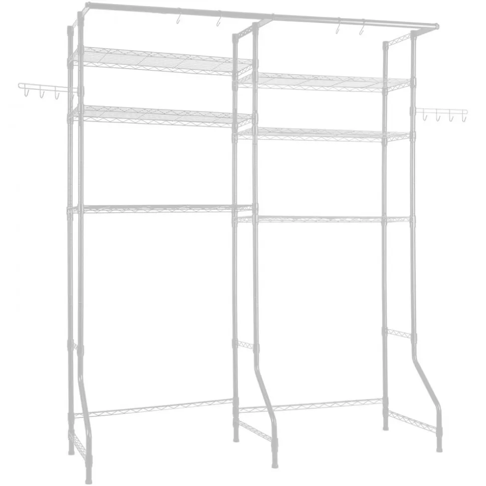 VEVOR Over Washer and Dryer Storage Shelves, 6 Tiers Laundry Room Drying Rack with Hanger Rod and Hooks, Two Rows Adjustable Washer Shelves Space Saver, for Laundry Room Storage & Organization, White