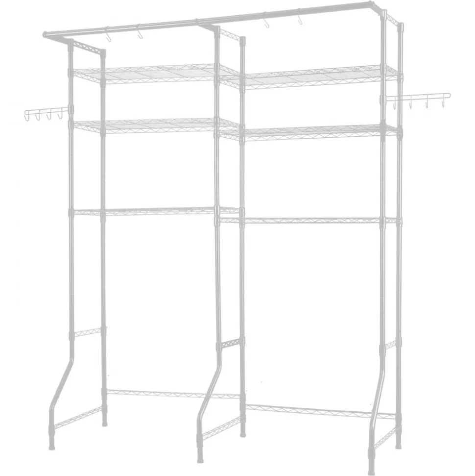 VEVOR Over Washer and Dryer Storage Shelves, 6 Tiers Laundry Room Drying Rack with Hanger Rod and Hooks, Two Rows Adjustable Washer Shelves Space Saver, for Laundry Room Storage & Organization, White