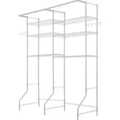 VEVOR Over Washer and Dryer Storage Shelves, 6 Tiers Laundry Room Drying Rack with Hanger Rod and Hooks, Two Rows Adjustable Washer Shelves Space Saver, for Laundry Room Storage & Organization, White