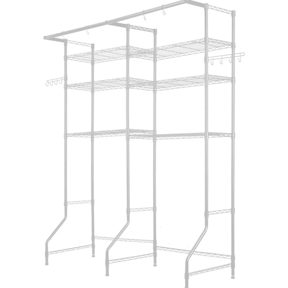 VEVOR Over Washer and Dryer Storage Shelves, 6 Tiers Laundry Room Drying Rack with Hanger Rod and Hooks, Two Rows Adjustable Washer Shelves Space Saver, for Laundry Room Storage & Organization, White