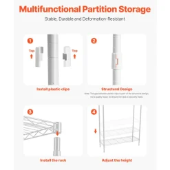 VEVOR Over Washer and Dryer Storage Shelves, 6 Tiers Laundry Room Drying Rack with Hanger Rod and Hooks, Two Rows Adjustable Washer Shelves Space Saver, for Laundry Room Storage & Organization, White