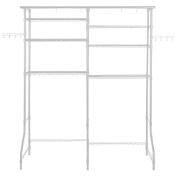 VEVOR Over Washer and Dryer Storage Shelves, 6 Tiers Laundry Room Drying Rack with Hanger Rod and Hooks, Two Rows Adjustable Washer Shelves Space Saver, for Laundry Room Storage & Organization, White