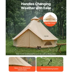 VEVOR Oxford Bell Tent, 4 Seasons 13.12 ft Yurt Tent for Camping with Stove Jack, Waterproof Breathable Holds up to 4 People with Zipped Detachable Floor, Family Camping Glamping Outdoor Hunting Party