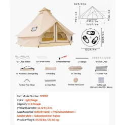 VEVOR Oxford Bell Tent, 4 Seasons 13.12 ft Yurt Tent for Camping with Stove Jack, Waterproof Breathable Holds up to 4 People with Zipped Detachable Floor, Family Camping Glamping Outdoor Hunting Party