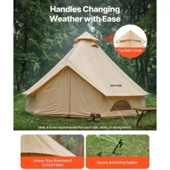 VEVOR Oxford Bell Tent, 4 Seasons 16.4 ft Yurt Tent for Camping with Stove Jack, Waterproof Breathable Holds up to 7 People with Zipped Detachable Floor, Family Camping Glamping Outdoor Hunting Party