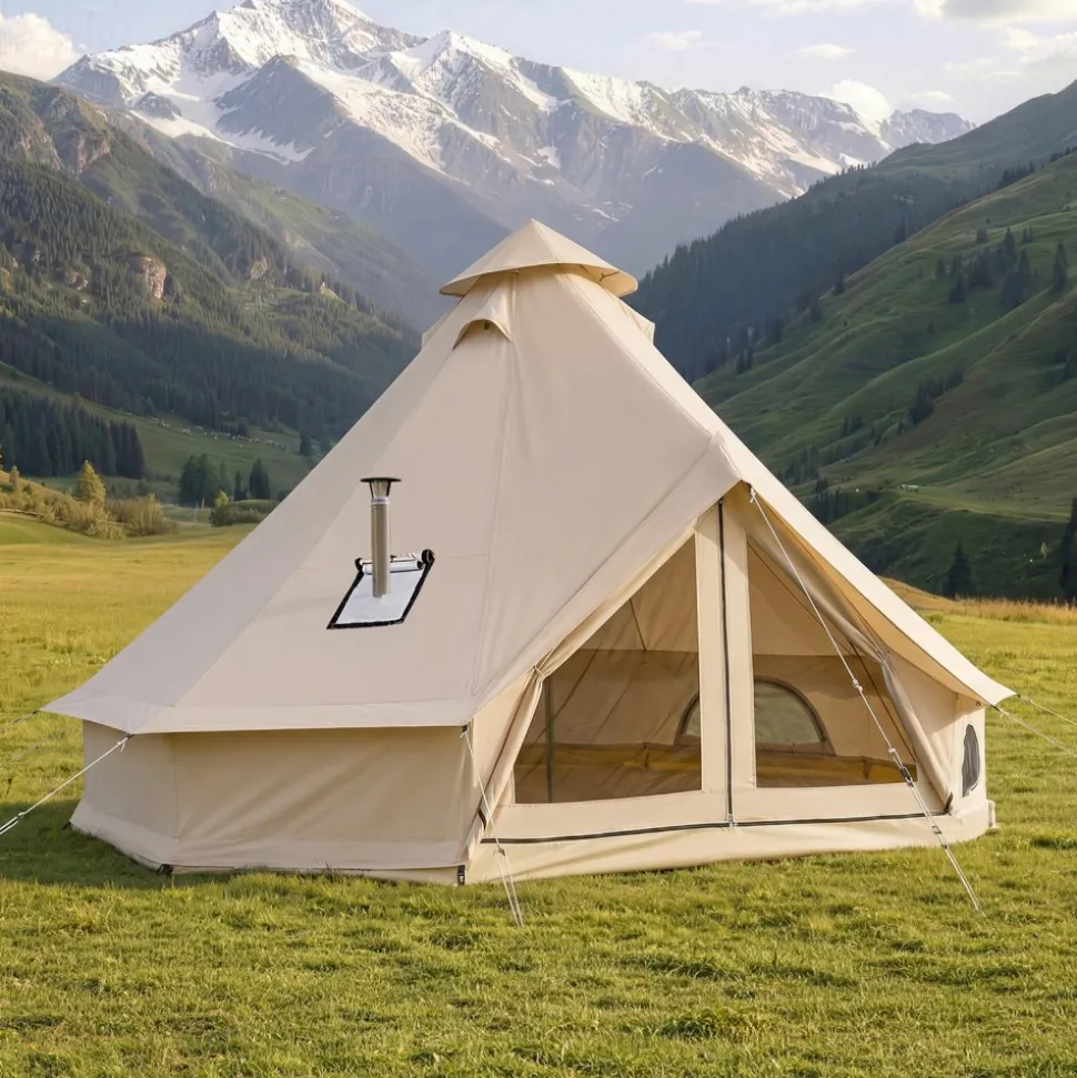 VEVOR Oxford Bell Tent, 4 Seasons 16.4 ft Yurt Tent for Camping with Stove Jack, Waterproof Breathable Holds up to 7 People with Zipped Detachable Floor, Family Camping Glamping Outdoor Hunting Party