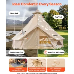 VEVOR Oxford Bell Tent, 4 Seasons 9.84 ft Yurt Tent for Camping with Stove Jack, Waterproof Breathable Holds up to 3 People with Zipped Detachable Floor, Family Camping Glamping Outdoor Hunting Party