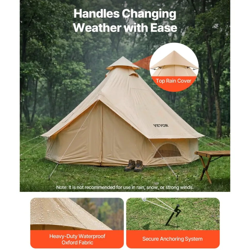 VEVOR Oxford Bell Tent, 4 Seasons 9.84 ft Yurt Tent for Camping with Stove Jack, Waterproof Breathable Holds up to 3 People with Zipped Detachable Floor, Family Camping Glamping Outdoor Hunting Party