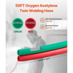 VEVOR Oxygen Acetylene Hose, 1/4-Inch x 50FT Oxy Acetylene Hose with 9/16