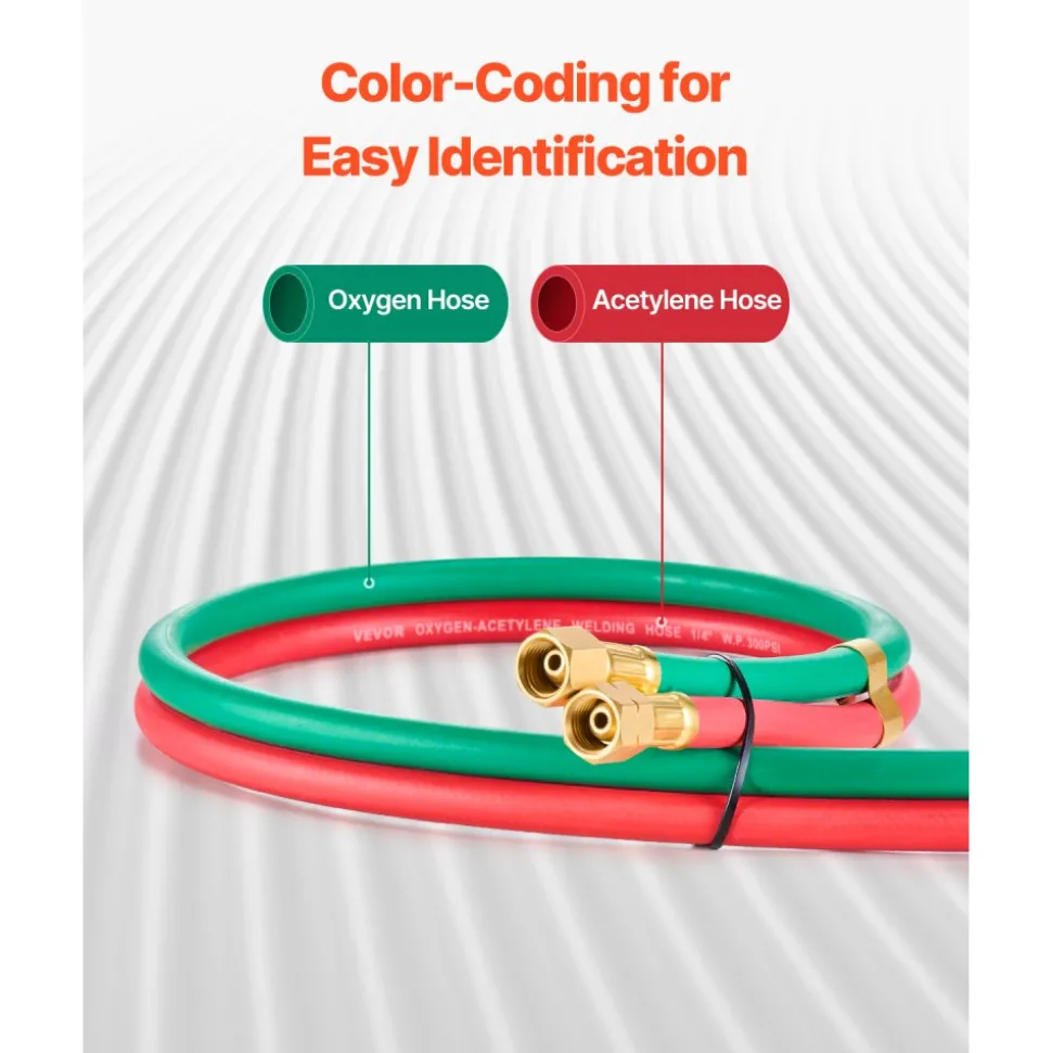VEVOR Oxygen Acetylene Hose, 1/4-Inch x 50FT Oxy Acetylene Hose with 9/16"-18 LH/RH B Fittings, R Grade Welding Torch Twin Hose with 300PSI Maximum Working Pressure for Cutting Soldering Brazing