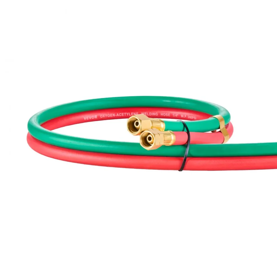VEVOR Oxygen Acetylene Hose, 1/4-Inch x 50FT Oxy Acetylene Hose with 9/16"-18 LH/RH B Fittings, R Grade Welding Torch Twin Hose with 300PSI Maximum Working Pressure for Cutting Soldering Brazing