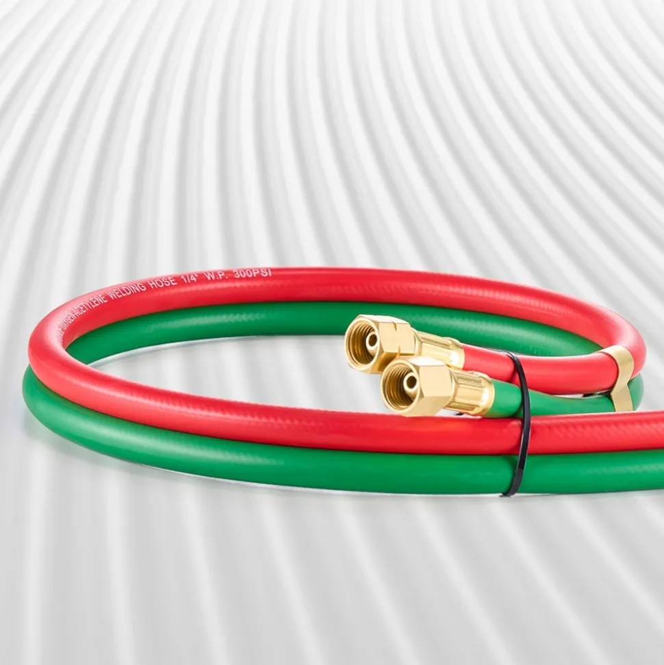 VEVOR Oxygen Acetylene Hose, 1/4-Inch x 25FT Oxy Acetylene Hose with 9/16"-18 B Fitting, 300PSI T Grade Welding Cutting Torch Twin Hose, Compatible with Oxygen, Acetylene, Propane and Other Fuel Gases