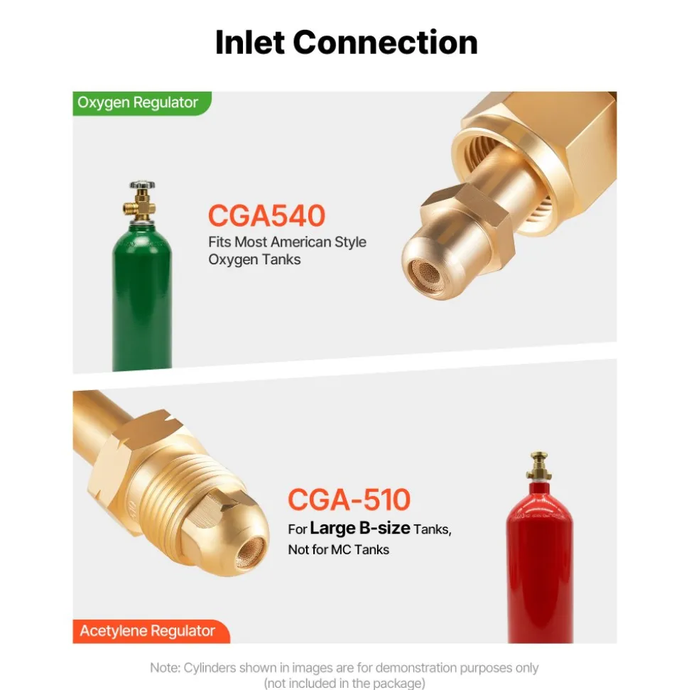VEVOR Oxygen Acetylene Regulator Set, Oxy-Acetylene Regulators, 0-4000PSI and 0-400PSI Welding Gas Gauges with CGA-540/CGA-510 Inlet Connection & 9/16"-18 Outlet Connection, T-Handle Adjustment