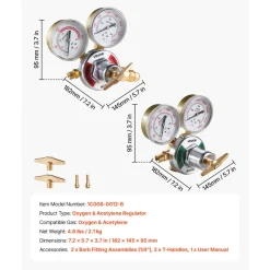 VEVOR Oxygen Acetylene Regulator Set, Oxy-Acetylene Regulators, 0-4000PSI and 0-400PSI Welding Gas Gauges with CGA-540/CGA-510 Inlet Connection & 9/16
