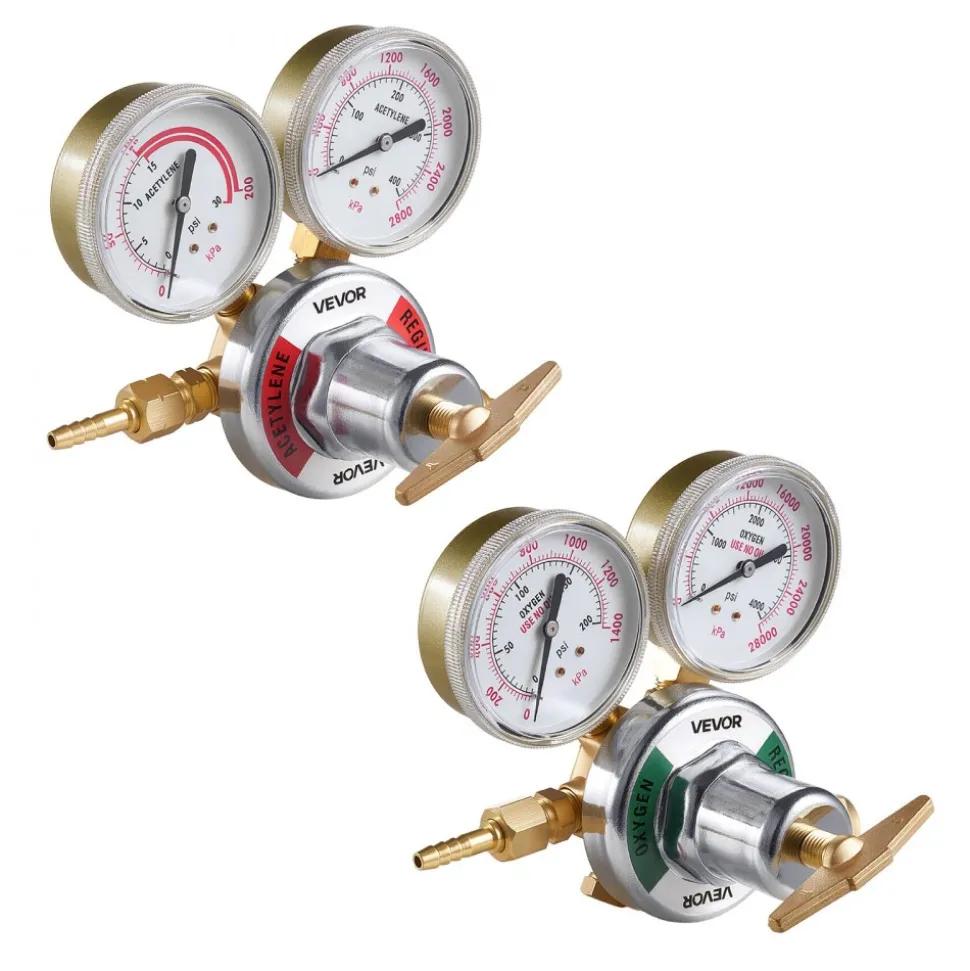 VEVOR Oxygen Acetylene Regulator Set, Oxy-Acetylene Regulators, 0-4000PSI and 0-400PSI Welding Gas Gauges with CGA-540/CGA-510 Inlet Connection & 9/16"-18 Outlet Connection, T-Handle Adjustment