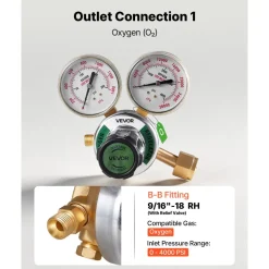 VEVOR Oxygen Acetylene Regulator Set, Oxy-Acetylene Regulators, 0-4000PSI and 0-400PSI Welding Gas Gauges with CGA-540/CGA-200 Inlet Connection & 3/8