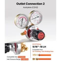 VEVOR Oxygen Acetylene Regulator Set, Oxy-Acetylene Regulators, 0-4000PSI and 0-400PSI Welding Gas Gauges with CGA-540/CGA-200 Inlet Connection & 3/8