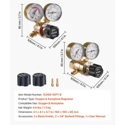 VEVOR Oxygen Acetylene Regulator Set, Oxy-Acetylene Regulators, 0-4000PSI and 0-400PSI Welding Gas Gauges with CGA-540/CGA-200 Inlet Connection & 9/16