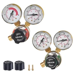 VEVOR Oxygen Acetylene Regulator Set, Oxy-Acetylene Regulators, 0-4000PSI and 0-400PSI Welding Gas Gauges with CGA-540/CGA-200 Inlet Connection & 9/16