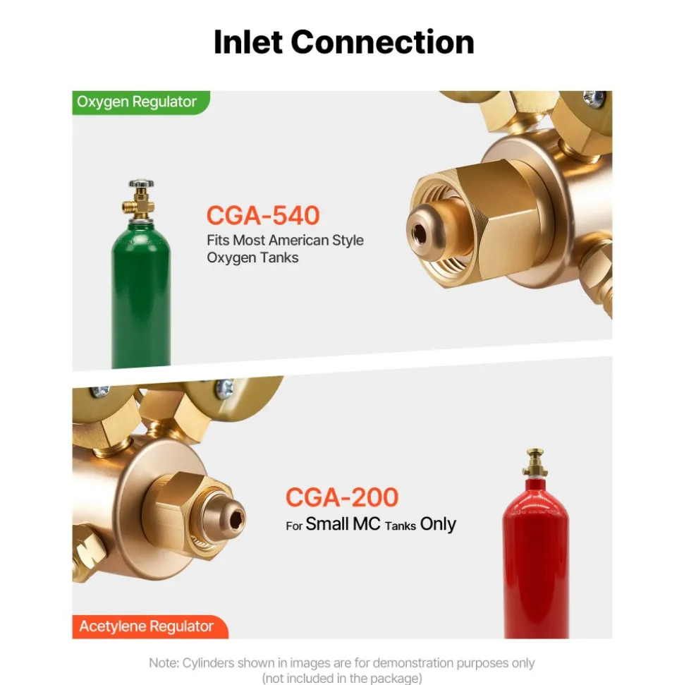 VEVOR Oxygen Acetylene Regulator Set, Oxy-Acetylene Regulators, 0-4000PSI and 0-400PSI Welding Gas Gauges with CGA-540/CGA-200 Inlet Connection & 9/16"-18 Outlet Connection, T-Handle Adjustment