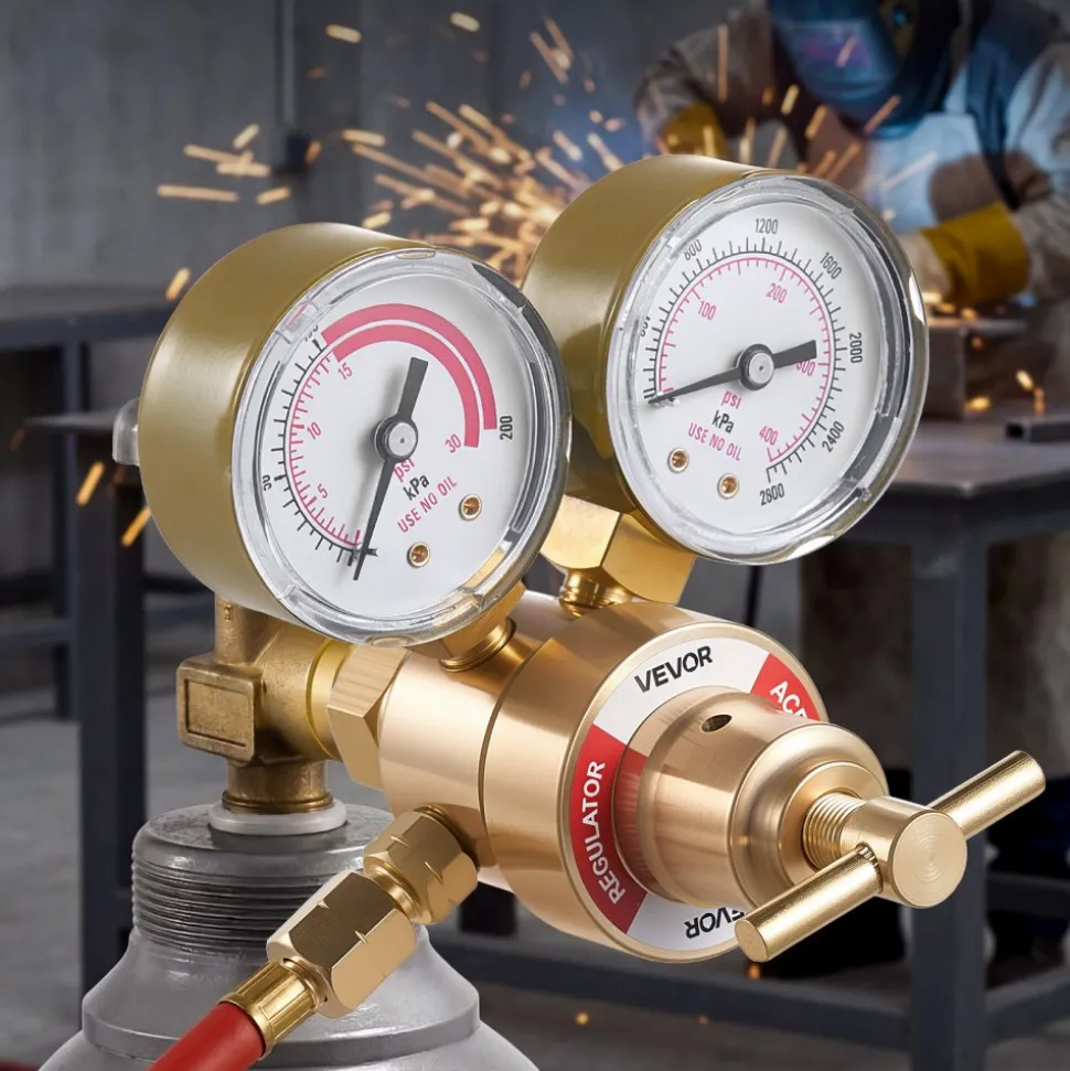 VEVOR Oxygen Acetylene Regulator Set, Oxy-Acetylene Regulators, 0-4000PSI and 0-400PSI Welding Gas Gauges with CGA-540/CGA-200 Inlet Connection & 9/16"-18 Outlet Connection, T-Handle Adjustment