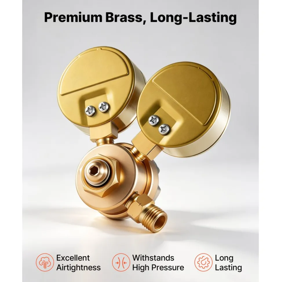 VEVOR Oxygen Acetylene Regulator Set, Oxy-Acetylene Regulators, 0-4000PSI and 0-400PSI Welding Gas Gauges with CGA-540/CGA-200 Inlet Connection & 9/16"-18 Outlet Connection, T-Handle Adjustment