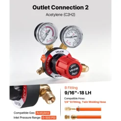 VEVOR Oxygen Acetylene Regulator Set, Oxy-Acetylene Regulators, 0-4000PSI and 0-500PSI Welding Gas Gauges with CGA-540/CGA-510 Inlet Connection & 9/16