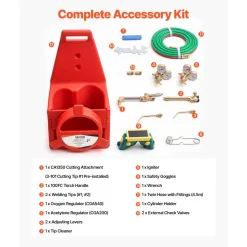 VEVOR Oxygen Acetylene Torch Kit with Check Valves, Gas Welding Cutting Torch Kit, Portable Oxy Acetylene Brazing Set with 15FT Twin-Hose, 1 Cutting Tip, 2 Welding Tips, 2 Regulators & Cylinder Holder