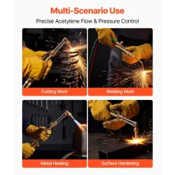 VEVOR Oxygen Acetylene Torch Kit with Check Valves, Gas Welding Cutting Torch Kit, Portable Oxy Acetylene Brazing Set with 15FT Twin-Hose, 1 Cutting Tip, 2 Welding Tips, 2 Regulators & Cylinder Holder