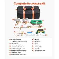 VEVOR Oxygen Acetylene Torch Kit with Check Valves, Gas Welding Cutting Torch Kit, Portable Oxy Acetylene Brazing Set with 15FT Twin-Hose, 1 Cutting Tip, 3 Welding Tips, 2 Gas Regulators & Toolbox