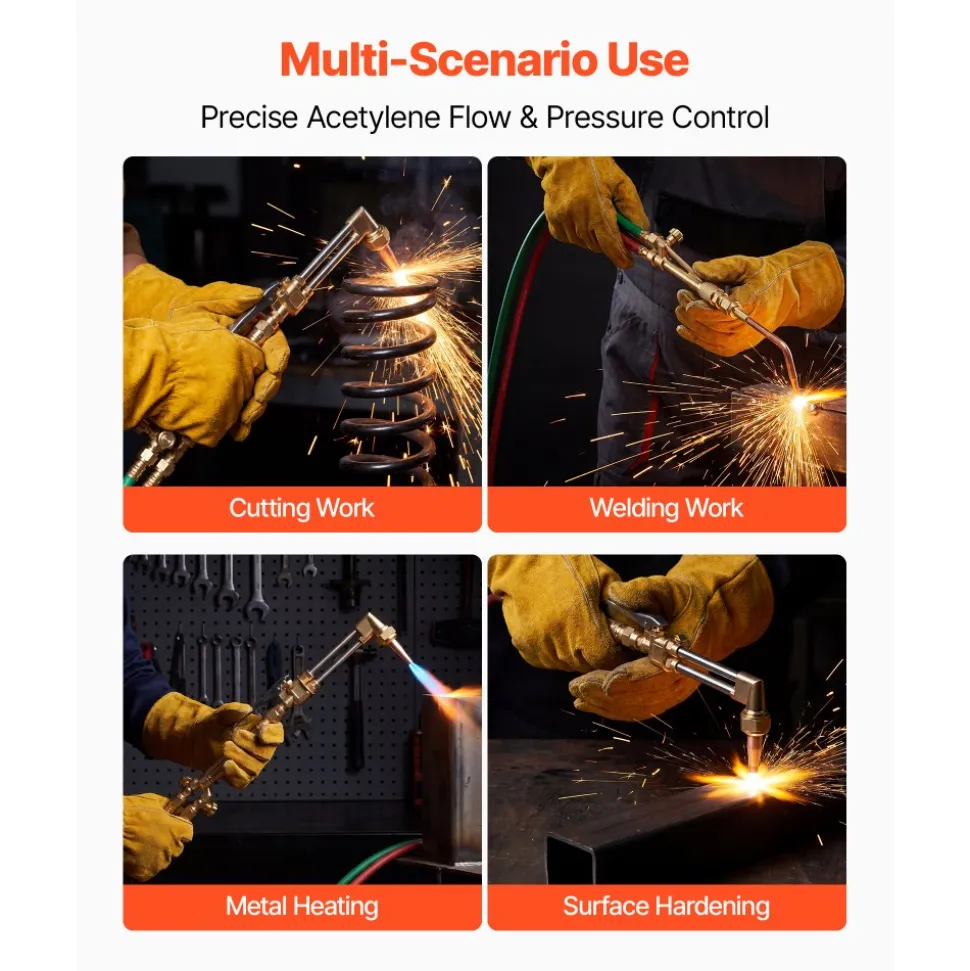 VEVOR Oxygen Acetylene Torch Kit with Check Valves, Gas Welding Cutting Torch Kit, Portable Oxy Acetylene Brazing Set with 15FT Twin-Hose, 1 Cutting Tip, 3 Welding Tips, 2 Gas Regulators & Toolbox