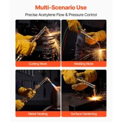 VEVOR Oxygen Acetylene Torch Kit with Check Valves, Gas Welding Cutting Torch Kit, Professional Oxy Acetylene Brazing Set with 15FT Twin-Hose, 2 Cutting Tips, 2 Welding Tips & 2 Precise Regulators