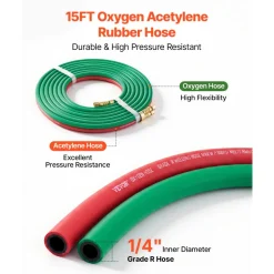 VEVOR Oxygen Acetylene Torch Kit with Check Valves, Gas Welding Cutting Torch Kit, Professional Oxy Acetylene Brazing Set with 15FT Twin-Hose, 2 Cutting Tips, 2 Welding Tips & 2 Precise Regulators