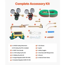 VEVOR Oxygen Acetylene Torch Kit with Check Valves, Gas Welding Cutting Torch Kit, Professional Oxy Acetylene Brazing Set with 15FT Twin-Hose, 2 Cutting Tips, 2 Welding Tips & 2 Precise Regulators