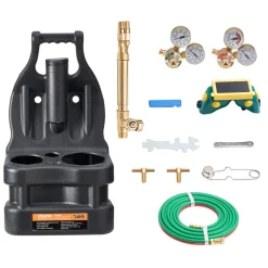 VEVOR Oxygen Acetylene Torch Kit with Check Valves, Gas Welding Torch Kit, Portable Oxy Acetylene Brazing Set with 15FT Twin-Hose, 2 Welding Tips, 2 Regulators & Cylinder Holder for Metalworking