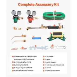 VEVOR Oxygen Acetylene Torch Kit with Check Valves, Gas Welding Cutting Torch Kit, Heavy Duty Professional Oxy Acetylene Brazing Set with 15FT Twin-Hose, 2 Cutting Tips, Welding Tips & Gas Regulators