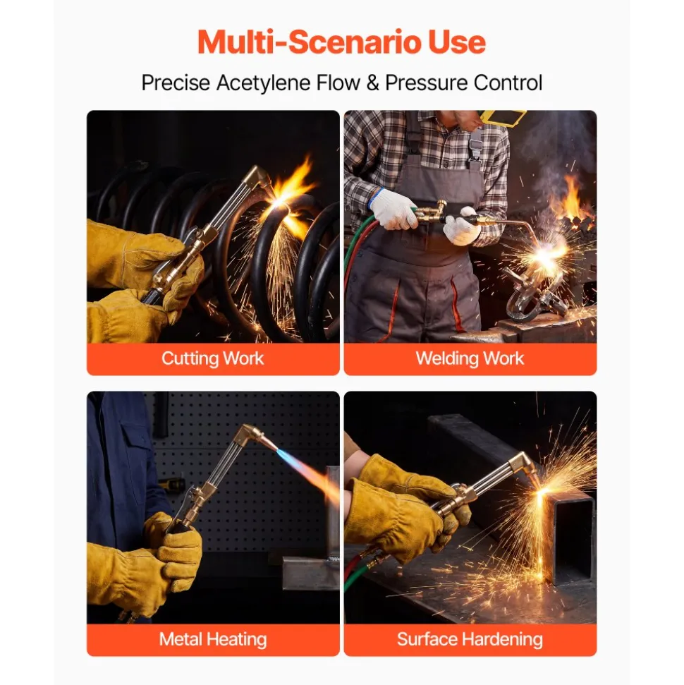 VEVOR Oxygen Acetylene Torch Kit with Check Valves, Gas Welding Cutting Torch Kit, Heavy Duty Professional Oxy Acetylene Brazing Set with 15FT Twin-Hose, 2 Cutting Tips, Welding Tips & Gas Regulators