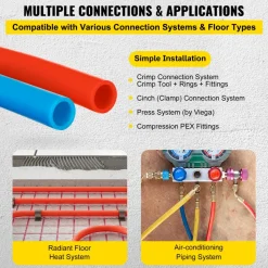 VEVOR Oxygen-Barrier PEX Tubing 300Ft Red + 300Ft Blue 1/2 Inch Radiant Floor PEX Pipe Radiant Heat Floor Heating Plumbing Cold and Hot Water Tubing